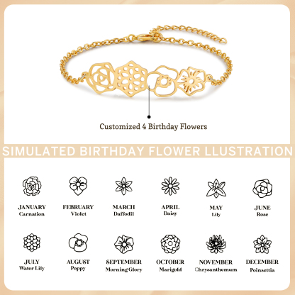 Personalized Bracelet Customization, Customized 4 Birthflower Exquisite Bracelet For Women