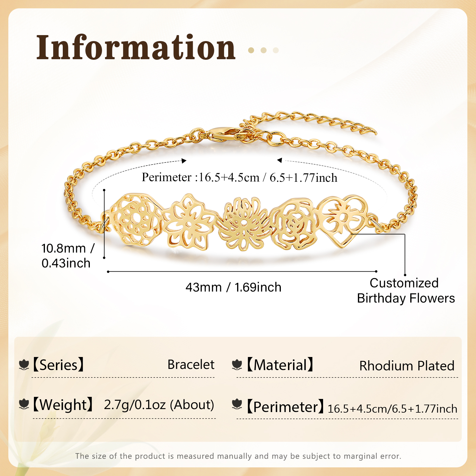 Personalized Bracelet Customization, Customized 5 Birthflower Exquisite Bracelet For Women