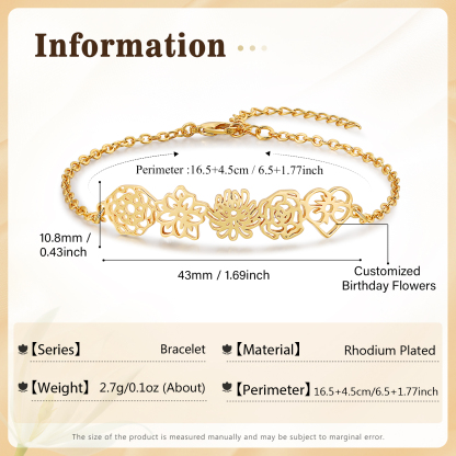 Personalized Bracelet Customization, Customized 5 Birthflower Exquisite Bracelet For Women