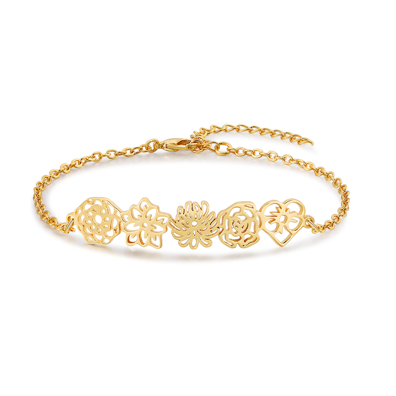 Personalized Bracelet Customization, Customized 5 Birthflower Exquisite Bracelet For Women