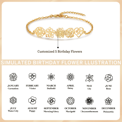 Personalized Bracelet Customization, Customized 5 Birthflower Exquisite Bracelet For Women