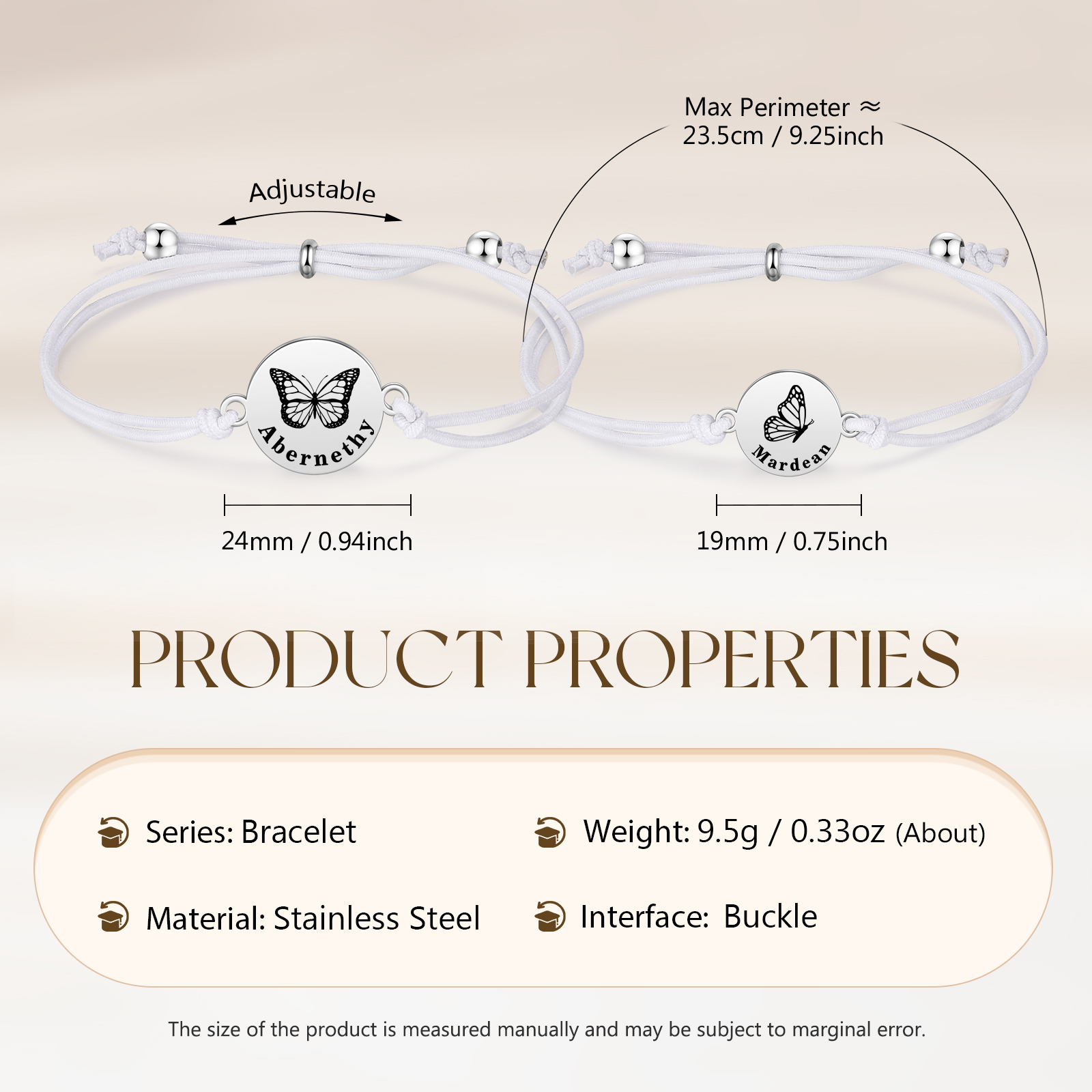 2 PCS Personalised Elastic Cord Bracelet with Butterfly Pattern Customized 2 Names Gift for Daughter