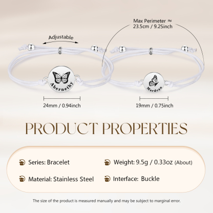 2 PCS Personalised Elastic Cord Bracelet with Butterfly Pattern Customized 2 Names Gift for Daughter