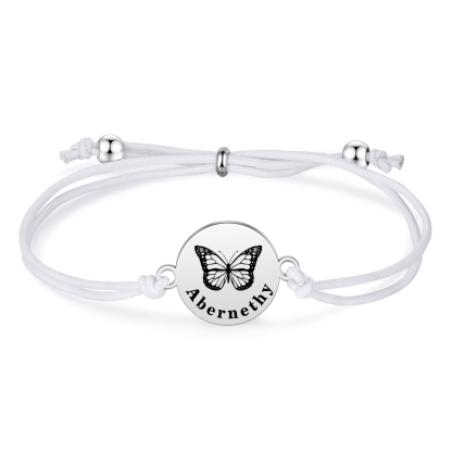 2 PCS Personalised Elastic Cord Bracelet with Butterfly Pattern Customized 2 Names Gift for Daughter