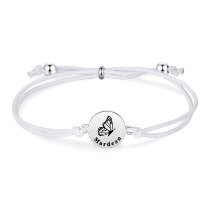 2 PCS Personalised Elastic Cord Bracelet with Butterfly Pattern Customized 2 Names Gift for Daughter