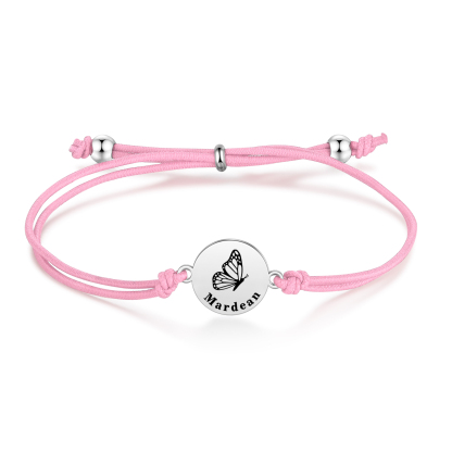 2 PCS Personalised Elastic Cord Bracelet with Butterfly Pattern Customized 2 Names Gift for Daughter