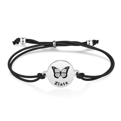 2 PCS Personalised Elastic Cord Bracelet with Butterfly Pattern Customized 2 Names Gift for Daughter