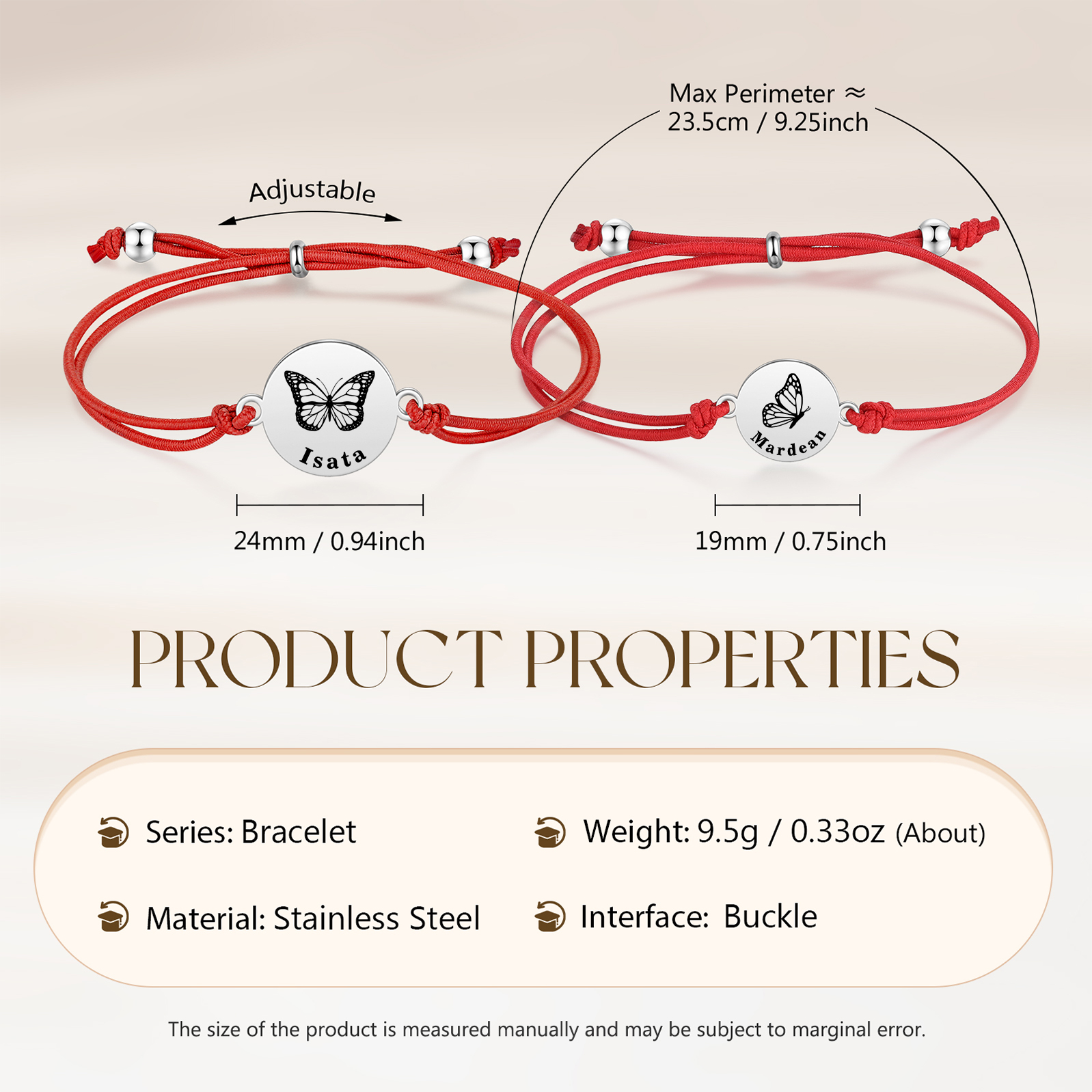 2 PCS Personalised Elastic Cord Bracelet with Butterfly Pattern Customized 2 Names Gift for Daughter