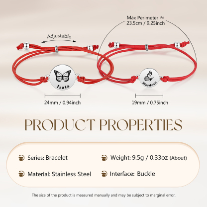 2 PCS Personalised Elastic Cord Bracelet with Butterfly Pattern Customized 2 Names Gift for Daughter