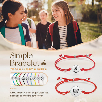 2 PCS Personalised Elastic Cord Bracelet with Butterfly Pattern Customized 2 Names Gift for Daughter