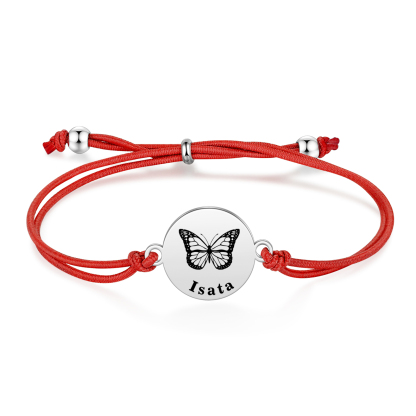 2 PCS Personalised Elastic Cord Bracelet with Butterfly Pattern Customized 2 Names Gift for Daughter