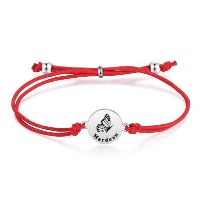 2 PCS Personalised Elastic Cord Bracelet with Butterfly Pattern Customized 2 Names Gift for Daughter