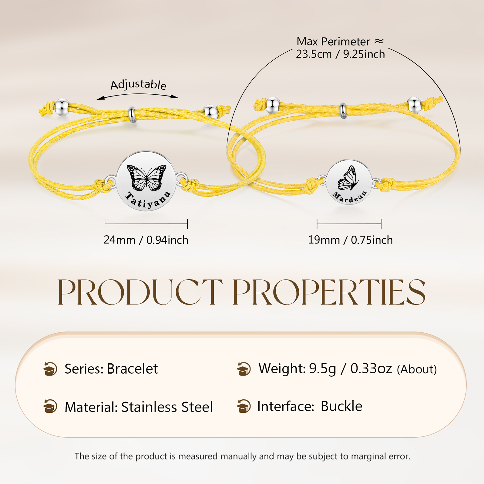 2 PCS Personalised Elastic Cord Bracelet with Butterfly Pattern Customized 2 Names Gift for Daughter