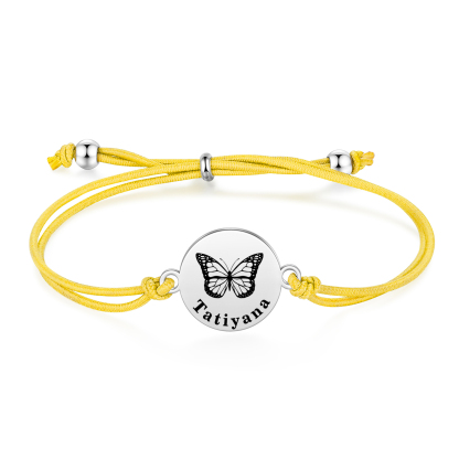 2 PCS Personalised Elastic Cord Bracelet with Butterfly Pattern Customized 2 Names Gift for Daughter