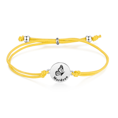 2 PCS Personalised Elastic Cord Bracelet with Butterfly Pattern Customized 2 Names Gift for Daughter