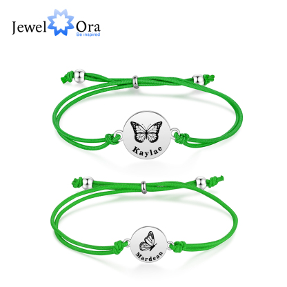 2 PCS Personalised Elastic Cord Bracelet with Butterfly Pattern Customized 2 Names Gift for Daughter