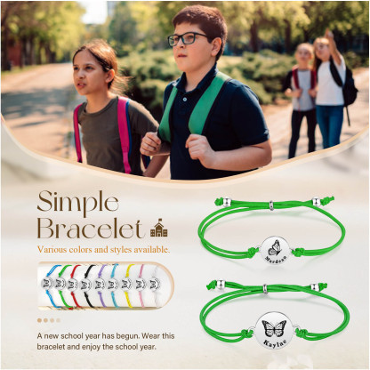2 PCS Personalised Elastic Cord Bracelet with Butterfly Pattern Customized 2 Names Gift for Daughter
