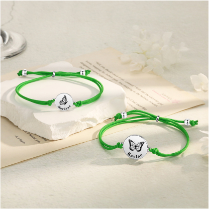 2 PCS Personalised Elastic Cord Bracelet with Butterfly Pattern Customized 2 Names Gift for Daughter
