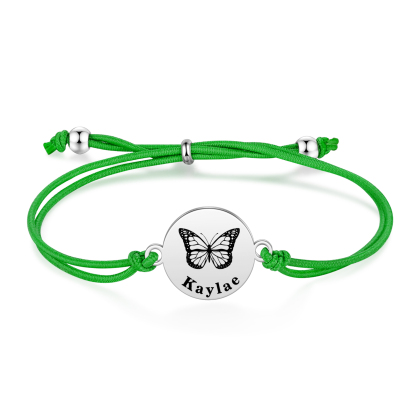 2 PCS Personalised Elastic Cord Bracelet with Butterfly Pattern Customized 2 Names Gift for Daughter