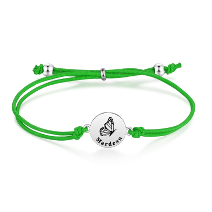 2 PCS Personalised Elastic Cord Bracelet with Butterfly Pattern Customized 2 Names Gift for Daughter