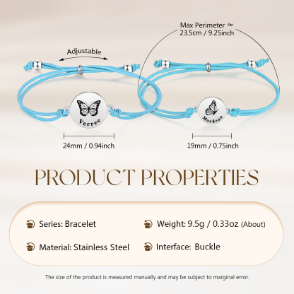 2 PCS Personalised Elastic Cord Bracelet with Butterfly Pattern Customized 2 Names Gift for Daughter