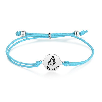2 PCS Personalised Elastic Cord Bracelet with Butterfly Pattern Customized 2 Names Gift for Daughter
