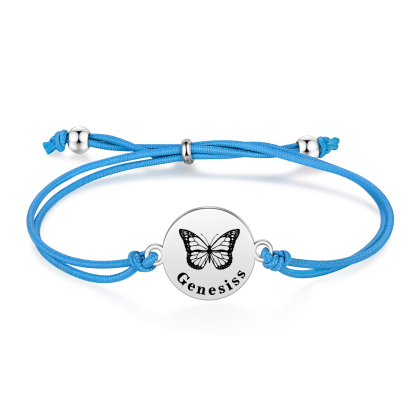2 PCS Personalised Elastic Cord Bracelet with Butterfly Pattern Customized 2 Names Gift for Daughter