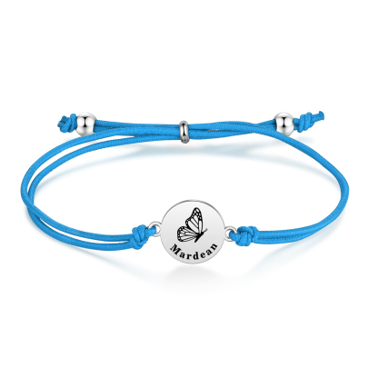 2 PCS Personalised Elastic Cord Bracelet with Butterfly Pattern Customized 2 Names Gift for Daughter