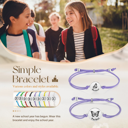 2 PCS Personalised Elastic Cord Bracelet with Butterfly Pattern Customized 2 Names Gift for Daughter