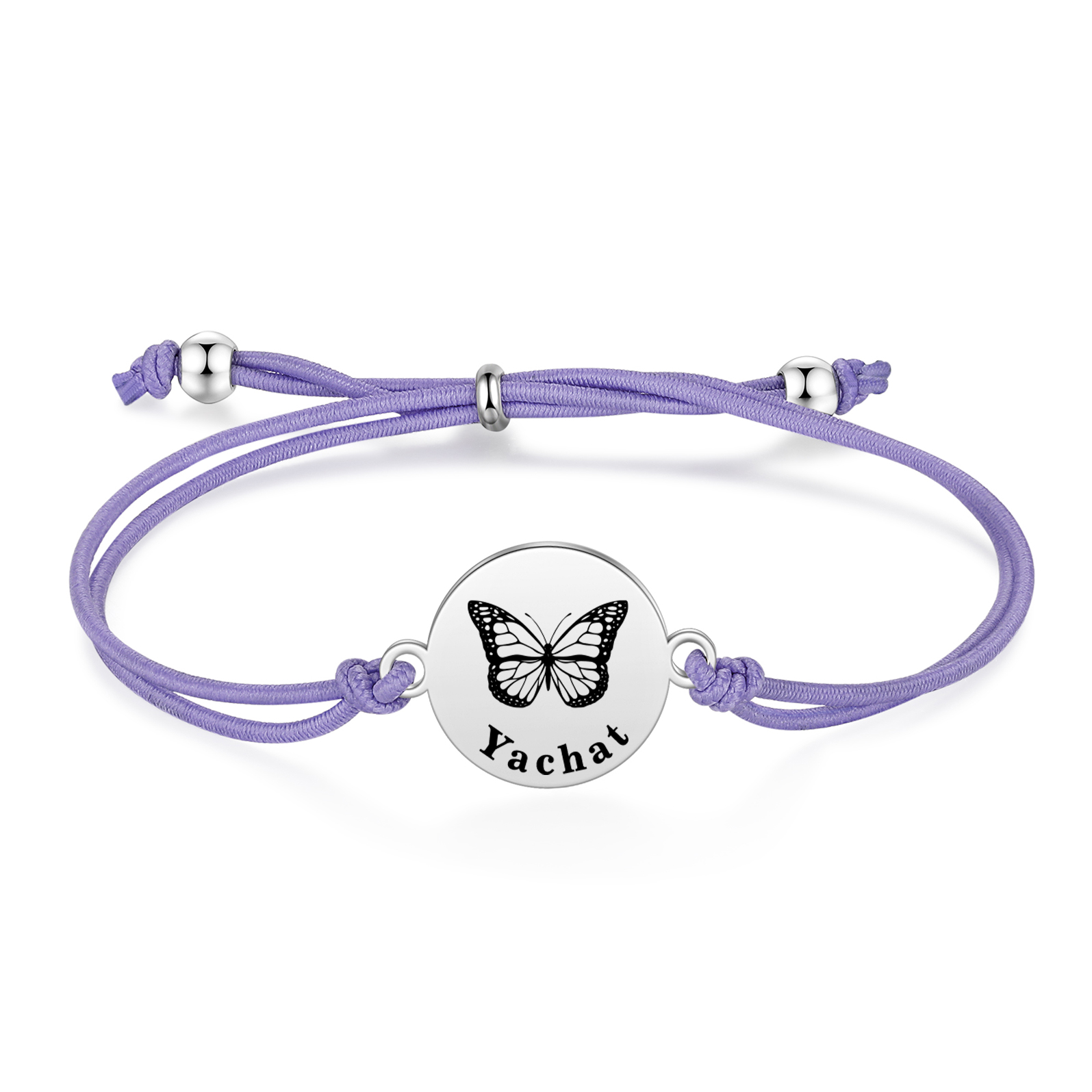 2 PCS Personalised Elastic Cord Bracelet with Butterfly Pattern Customized 2 Names Gift for Daughter