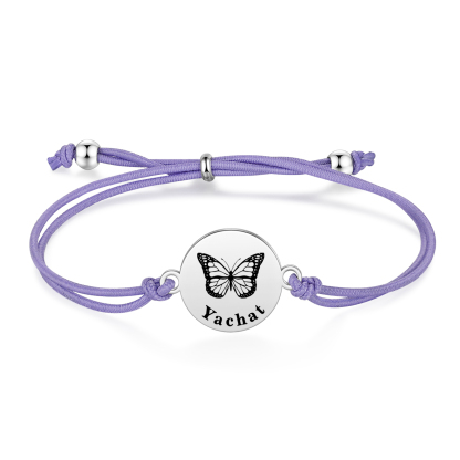 2 PCS Personalised Elastic Cord Bracelet with Butterfly Pattern Customized 2 Names Gift for Daughter