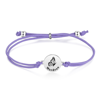 2 PCS Personalised Elastic Cord Bracelet with Butterfly Pattern Customized 2 Names Gift for Daughter