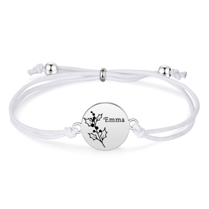 2-PCS Personalised Elastic Cord Bracelets, Customized With 2 Birth Flowers & 2 Names, Gift For Daughter