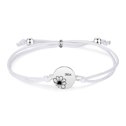 2-PCS Personalised Elastic Cord Bracelets, Customized With 2 Birth Flowers & 2 Names, Gift For Daughter