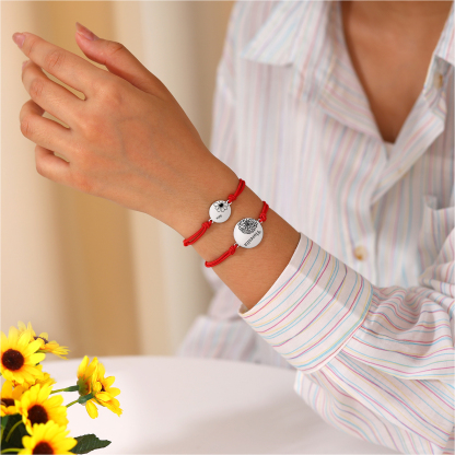 2-PCS Personalised Elastic Cord Bracelets, Customized With 2 Birth Flowers & 2 Names, Gift For Daughter