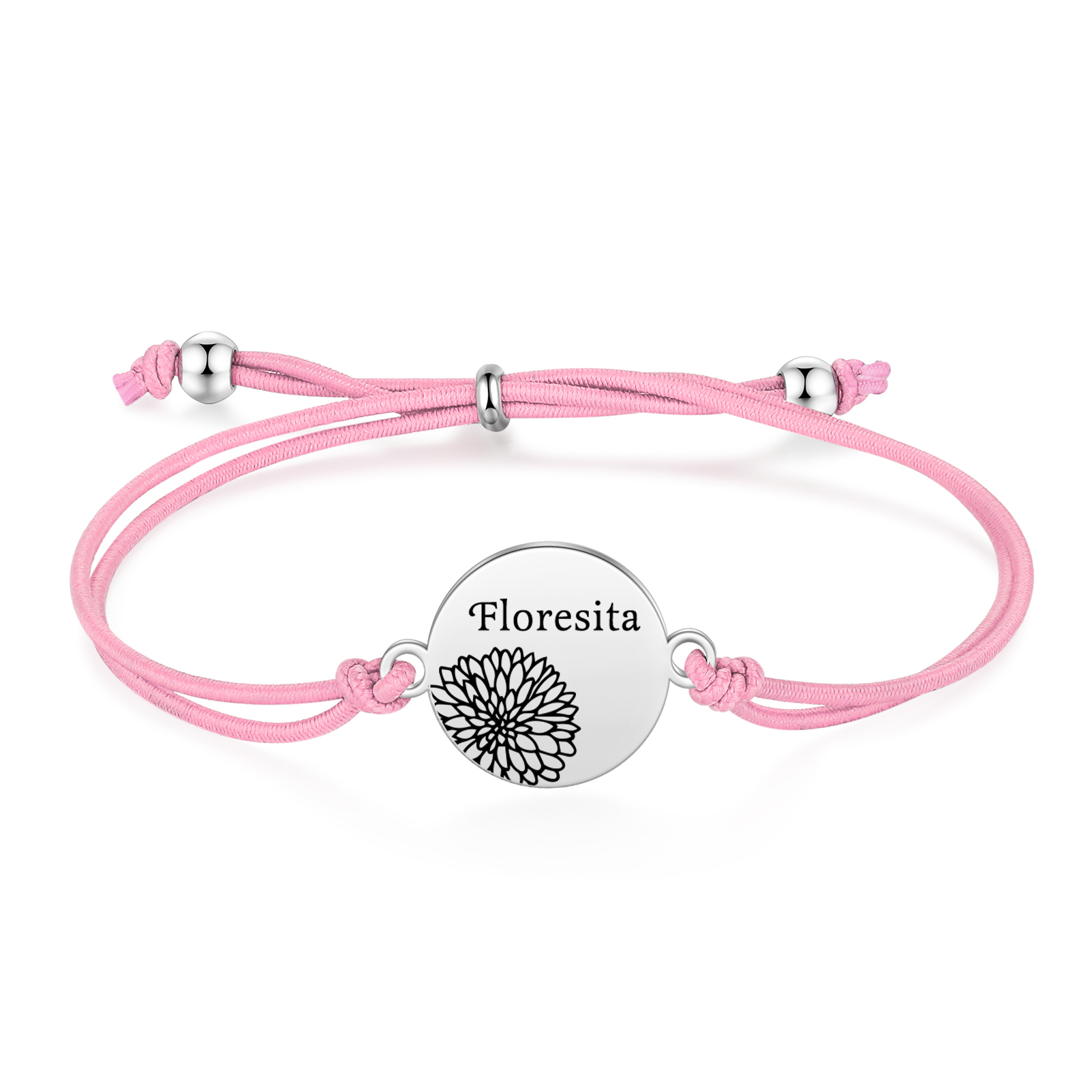 2-PCS Personalised Elastic Cord Bracelets, Customized With 2 Birth Flowers & 2 Names, Gift For Daughter