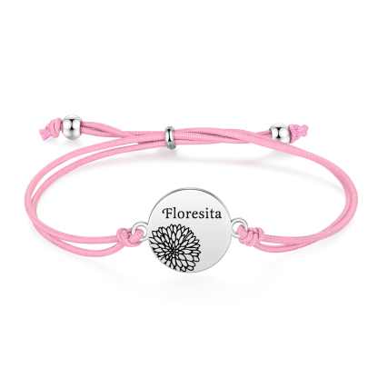 2-PCS Personalised Elastic Cord Bracelets, Customized With 2 Birth Flowers & 2 Names, Gift For Daughter