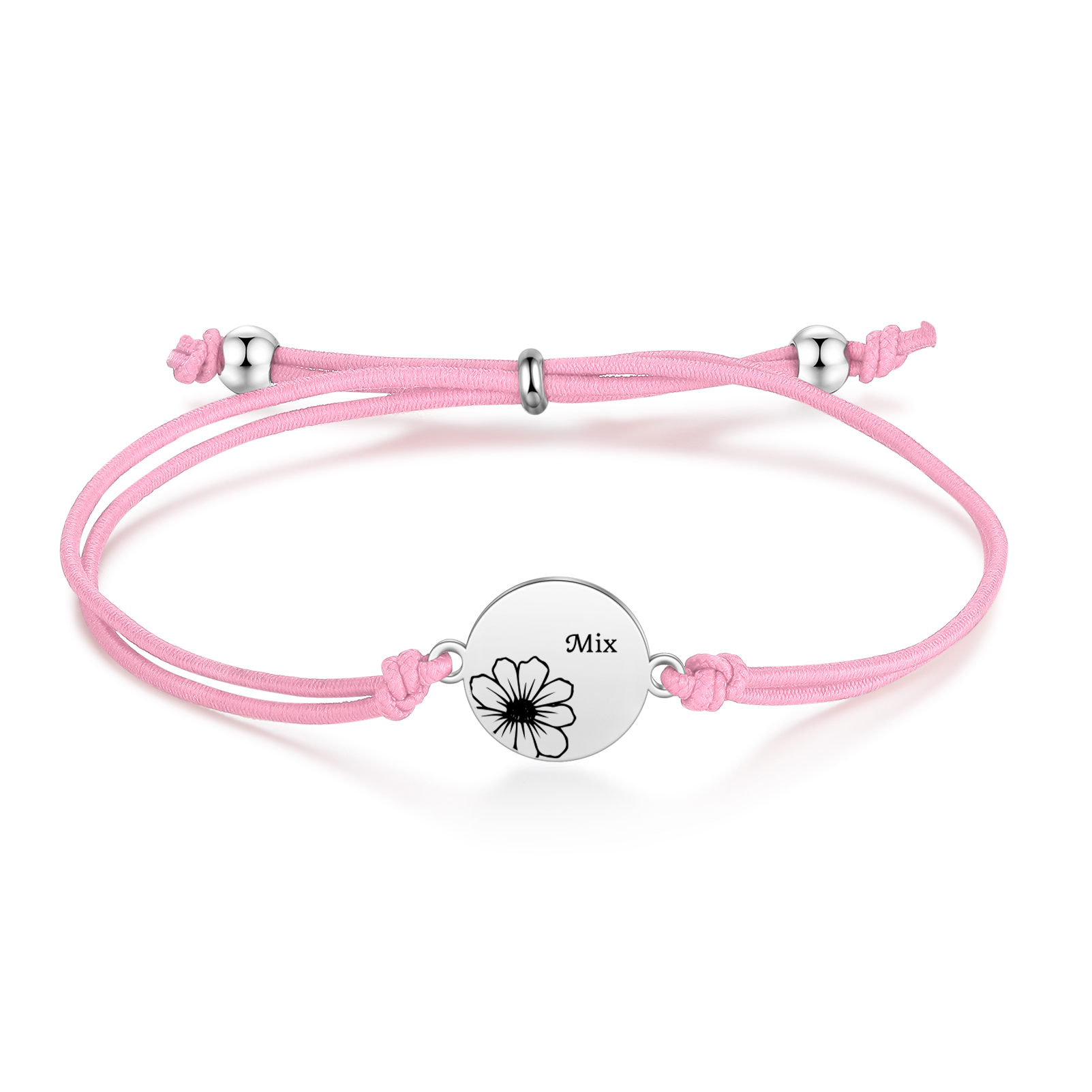 2-PCS Personalised Elastic Cord Bracelets, Customized With 2 Birth Flowers & 2 Names, Gift For Daughter