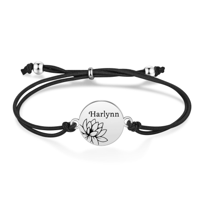 2-PCS Personalised Elastic Cord Bracelets, Customized With 2 Birth Flowers & 2 Names, Gift For Daughter