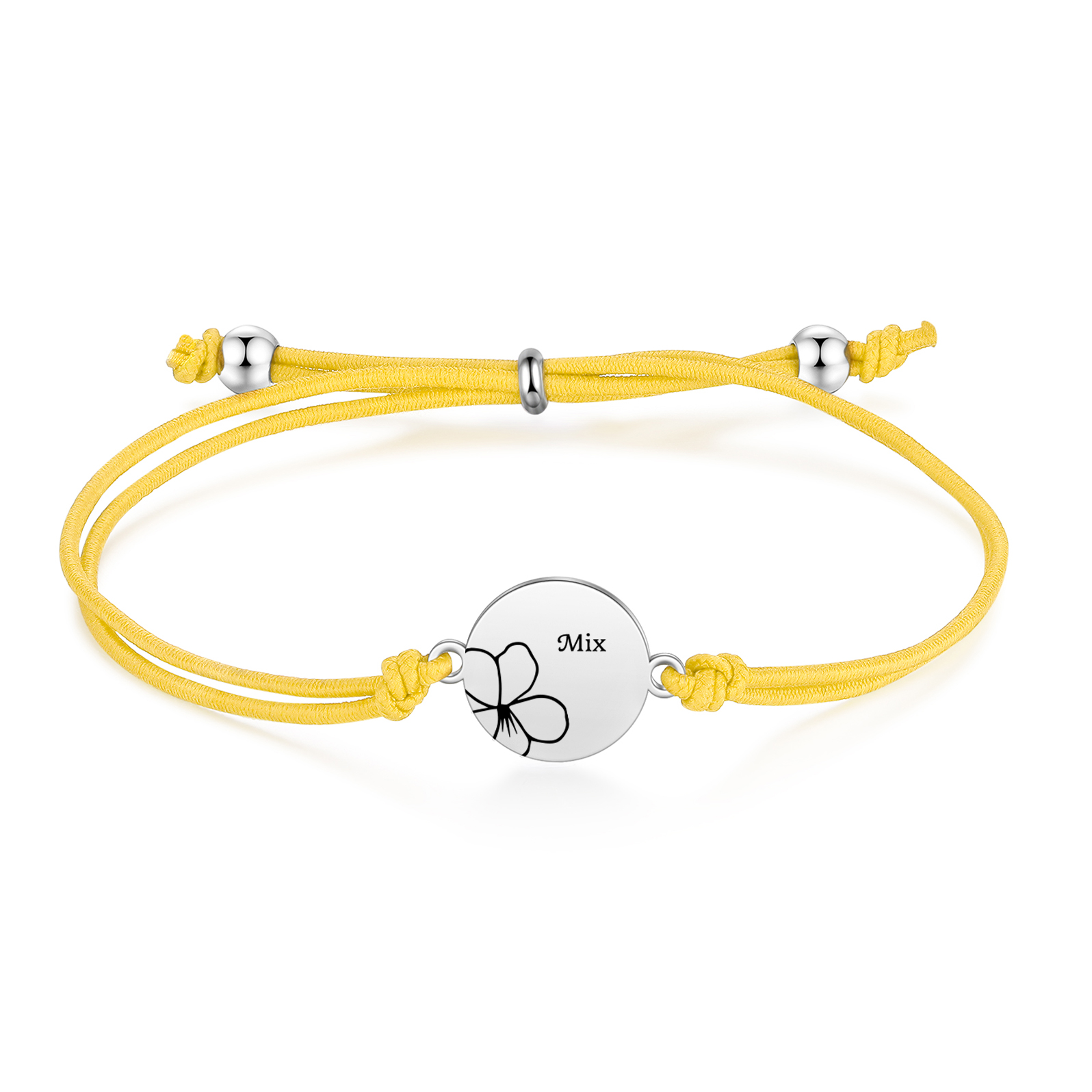 2-PCS Personalised Elastic Cord Bracelets, Customized With 2 Birth Flowers & 2 Names, Gift For Daughter