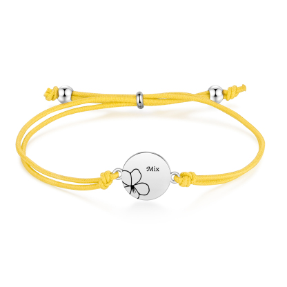 2-PCS Personalised Elastic Cord Bracelets, Customized With 2 Birth Flowers & 2 Names, Gift For Daughter
