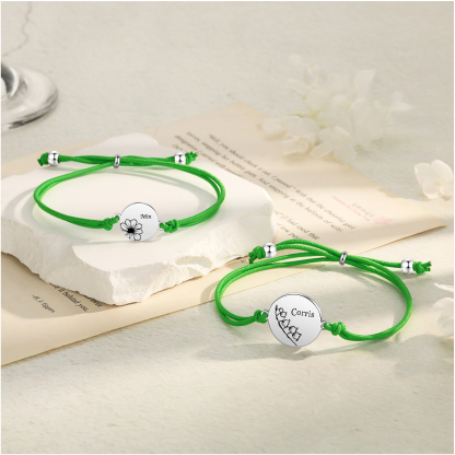 2-PCS Personalised Elastic Cord Bracelets, Customized With 2 Birth Flowers & 2 Names, Gift For Daughter