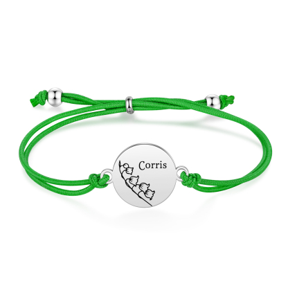 2-PCS Personalised Elastic Cord Bracelets, Customized With 2 Birth Flowers & 2 Names, Gift For Daughter