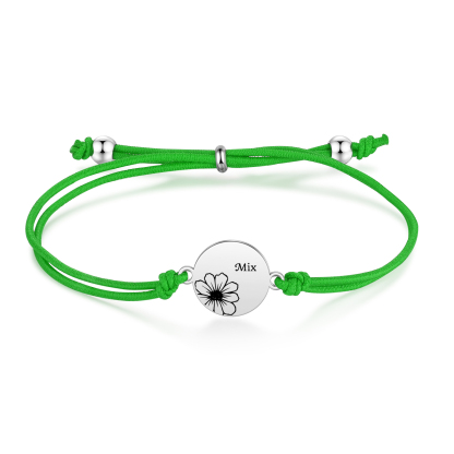 2-PCS Personalised Elastic Cord Bracelets, Customized With 2 Birth Flowers & 2 Names, Gift For Daughter