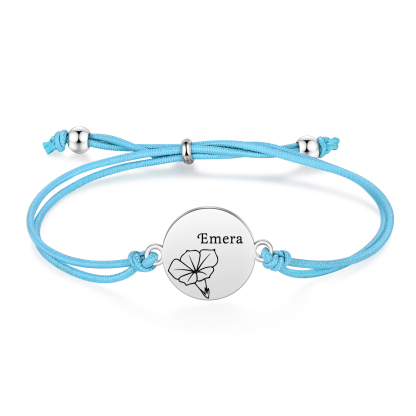 2-PCS Personalised Elastic Cord Bracelets, Customized With 2 Birth Flowers & 2 Names, Gift For Daughter