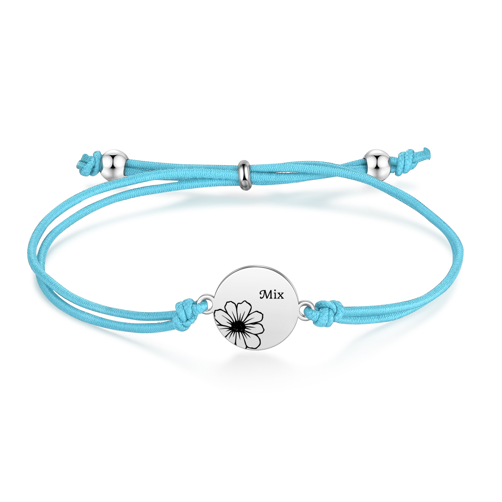 2-PCS Personalised Elastic Cord Bracelets, Customized With 2 Birth Flowers & 2 Names, Gift For Daughter
