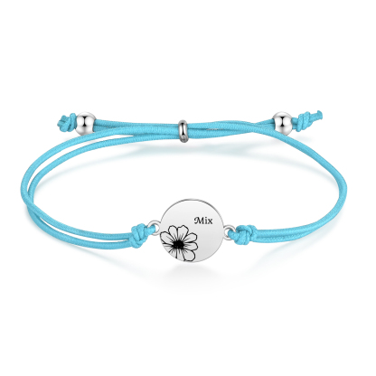 2-PCS Personalised Elastic Cord Bracelets, Customized With 2 Birth Flowers & 2 Names, Gift For Daughter