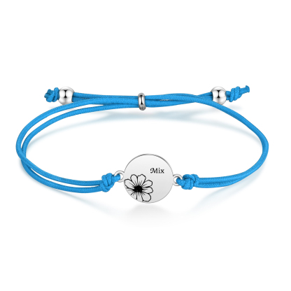 2-PCS Personalised Elastic Cord Bracelets, Customized With 2 Birth Flowers & 2 Names, Gift For Daughter