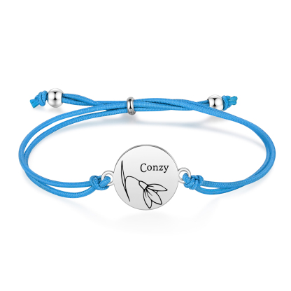 2-PCS Personalised Elastic Cord Bracelets, Customized With 2 Birth Flowers & 2 Names, Gift For Daughter