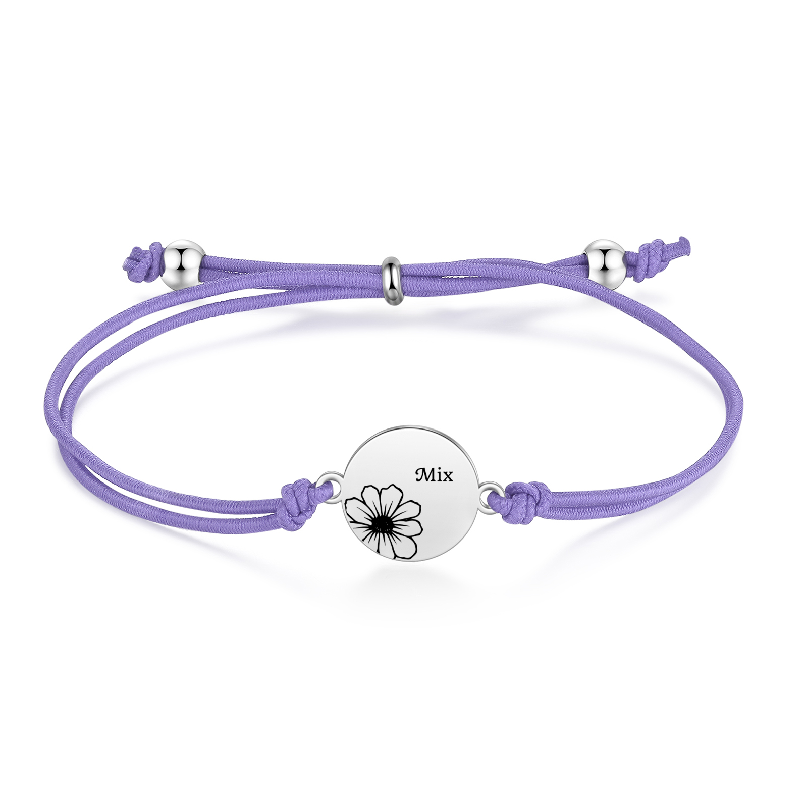 2-PCS Personalised Elastic Cord Bracelets, Customized With 2 Birth Flowers & 2 Names, Gift For Daughter